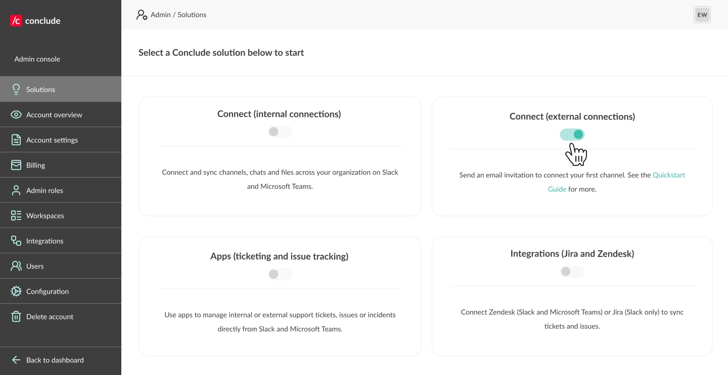 enable conclude connect external