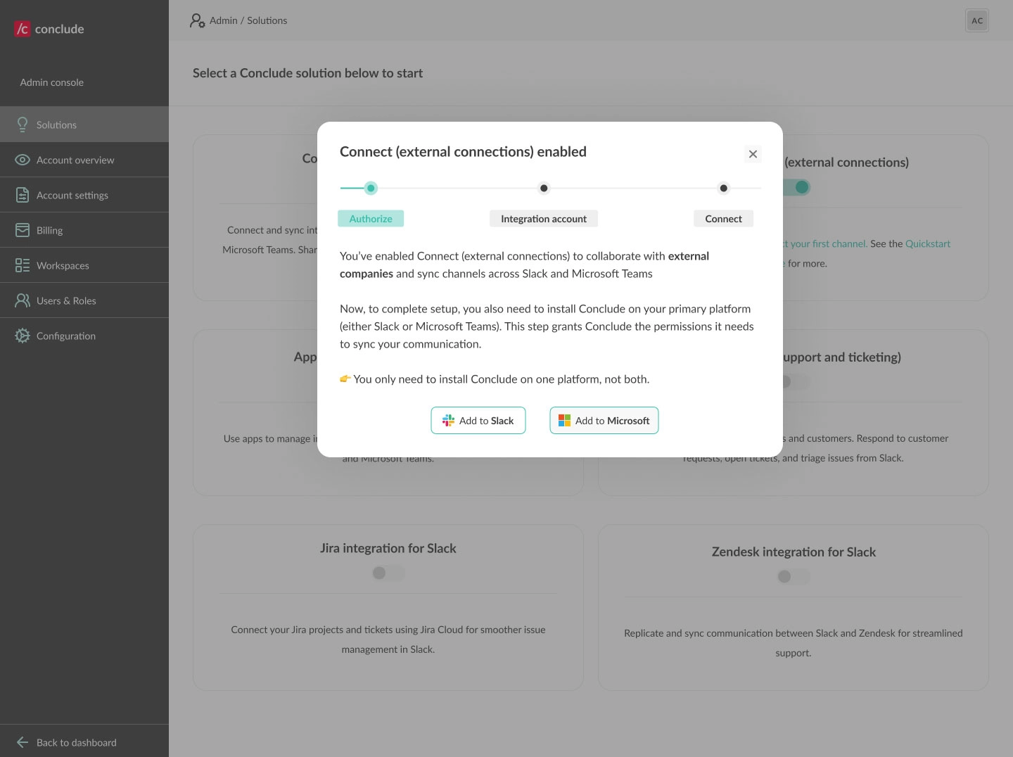 install conclude in your slack or teams workspace