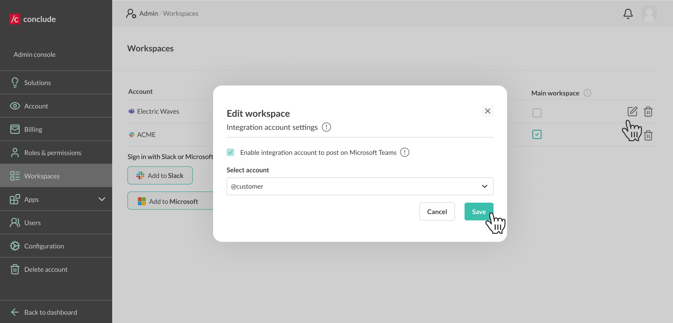 integration account selection with pre-created options