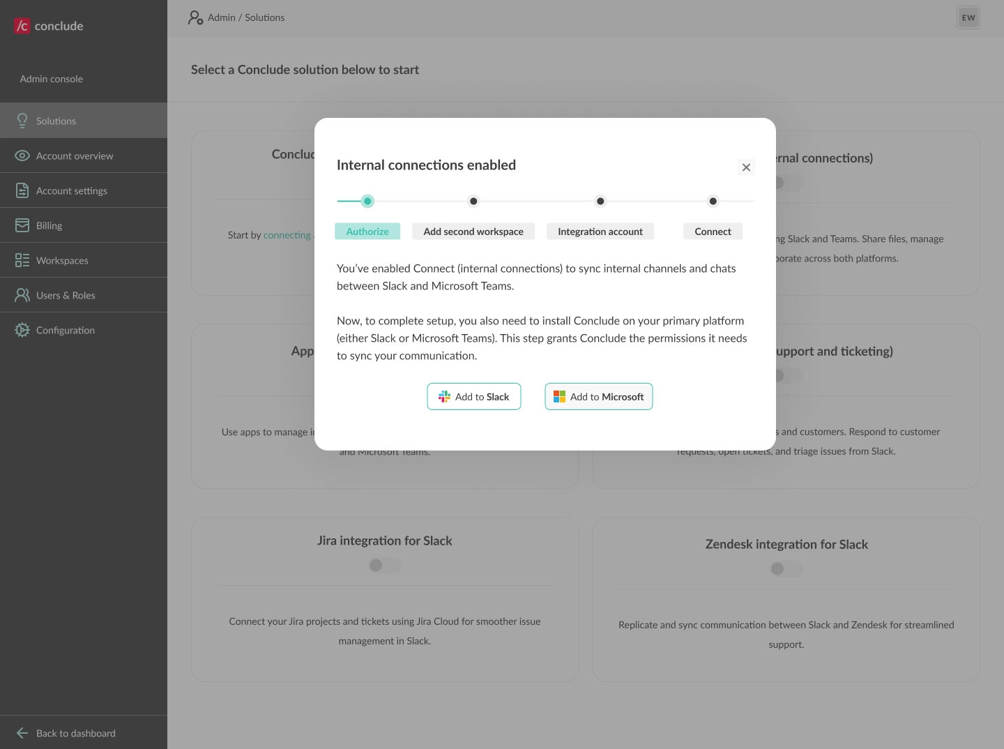 install conclude in your slack and teams workspace