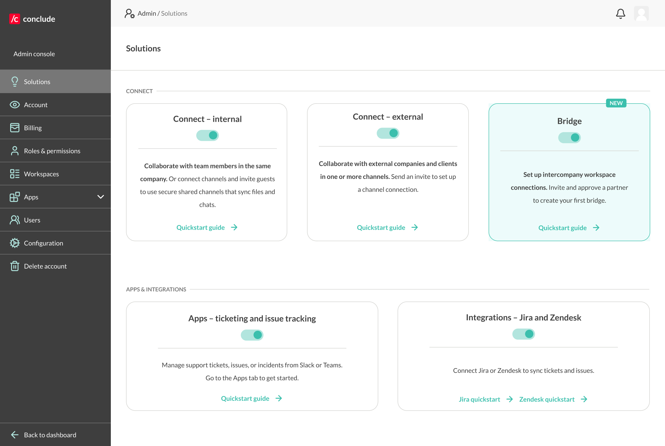 admin console solutions connected apps
