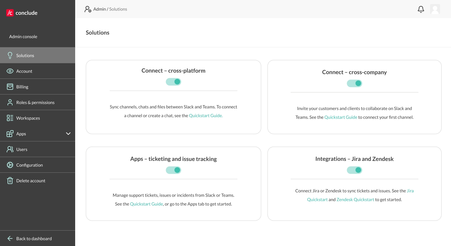 admin console solutions connected apps