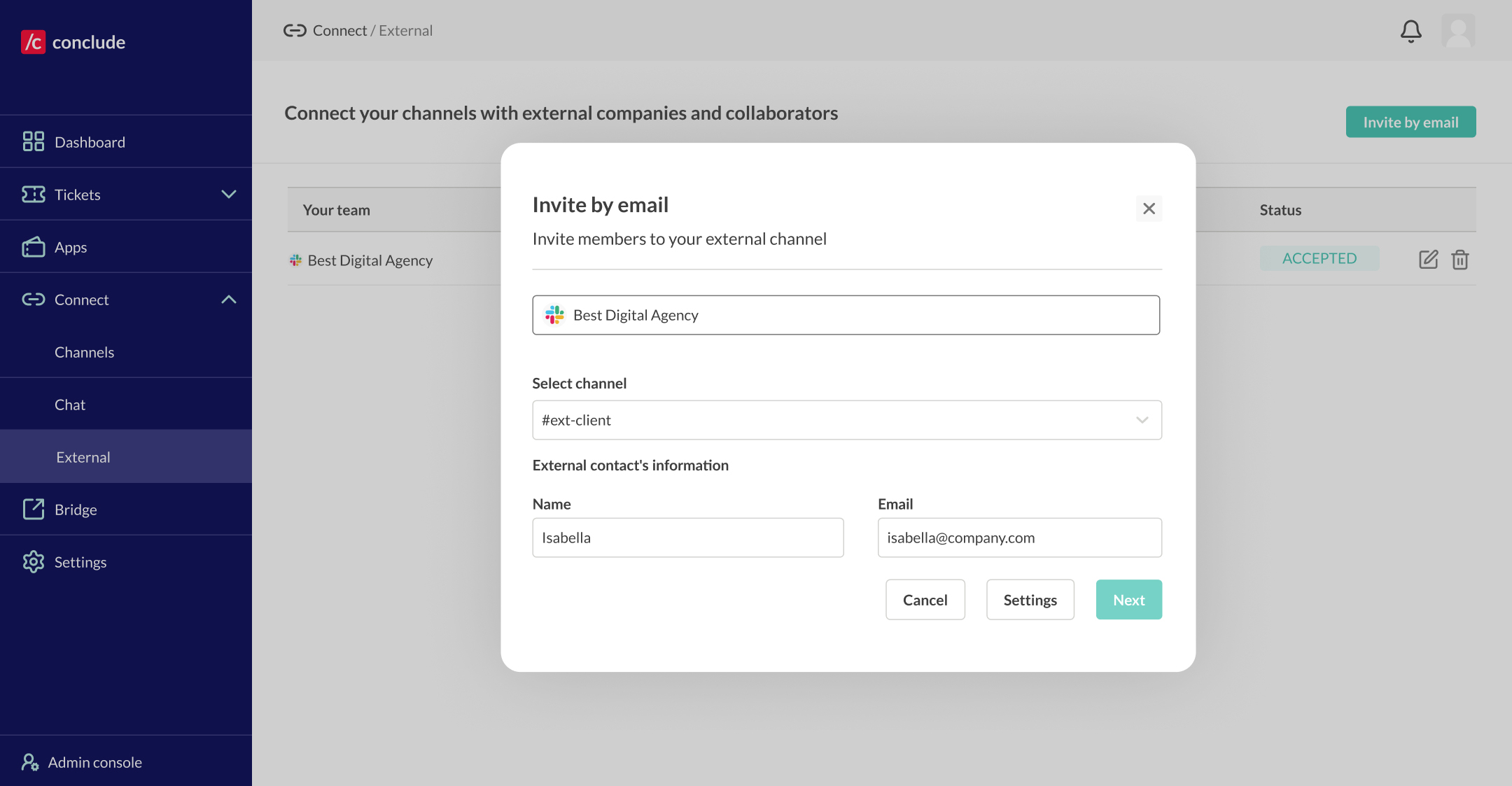 invite contact by email