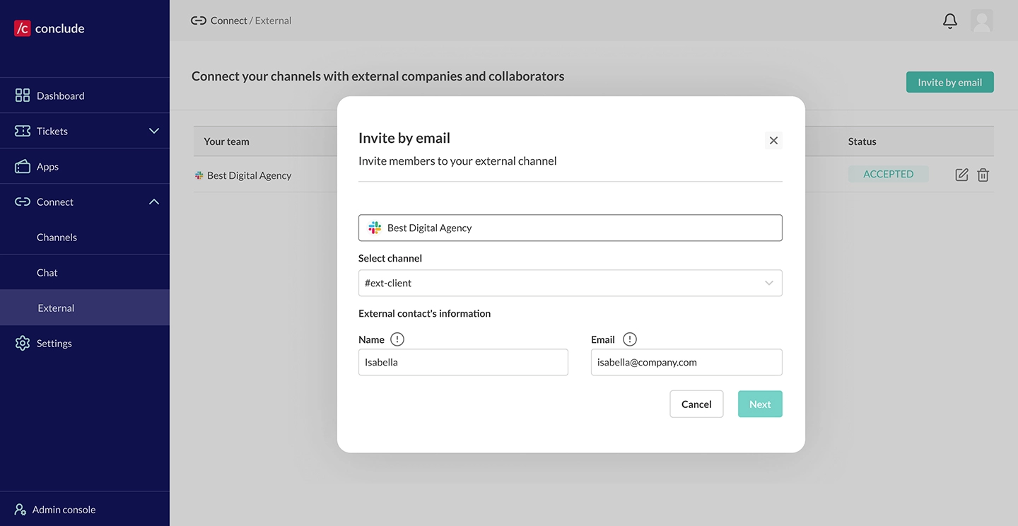 invite contact by email