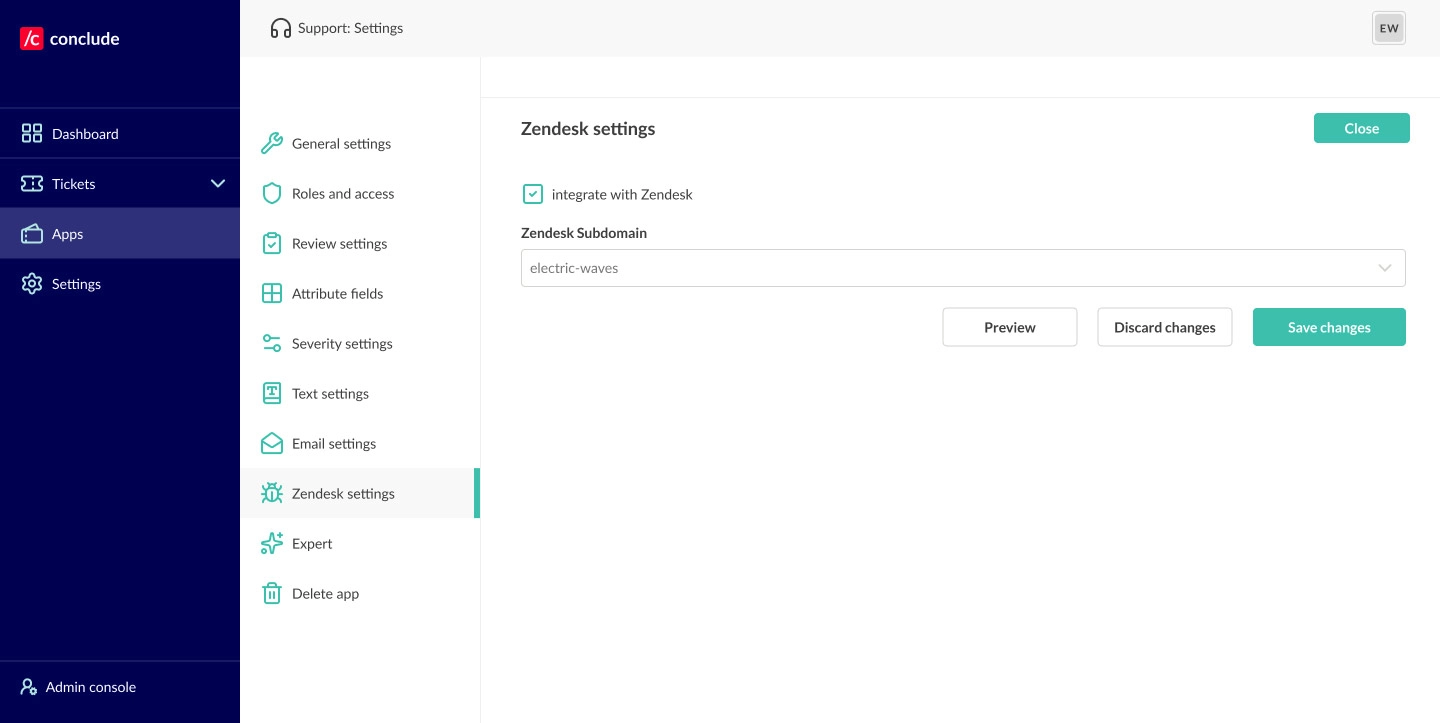 zendesk settings connect account