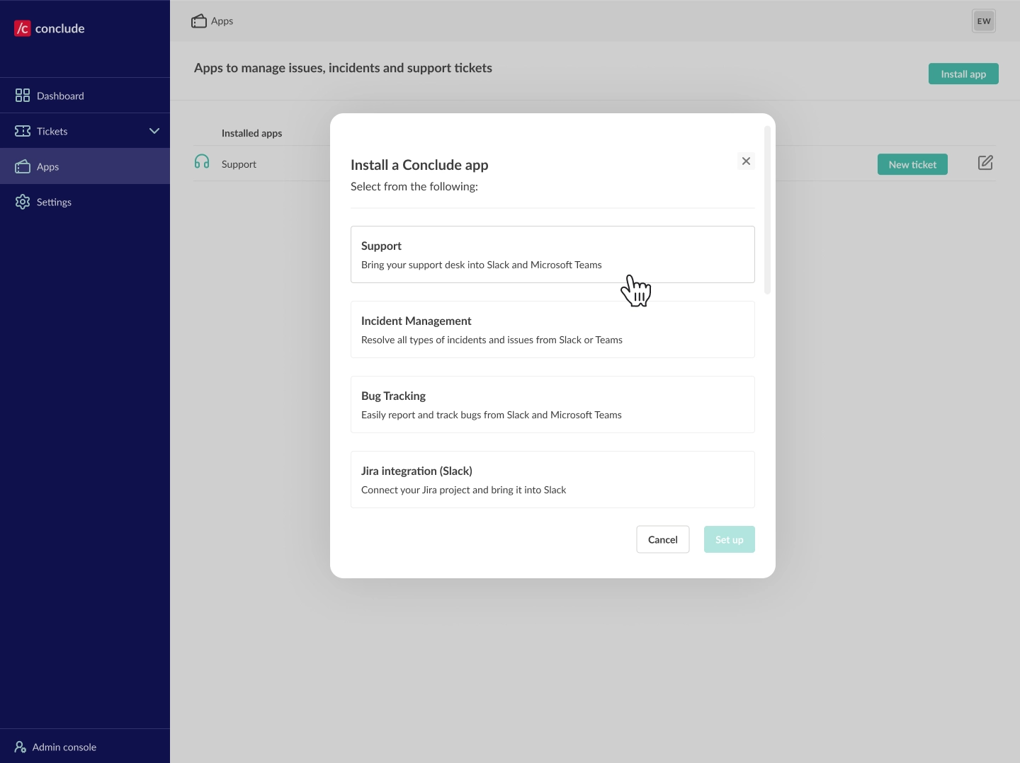 conclude support ticketing app
