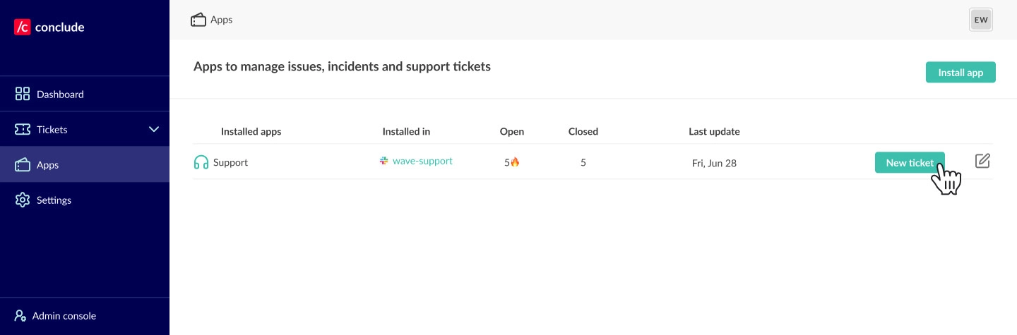 open a new ticket from web ui