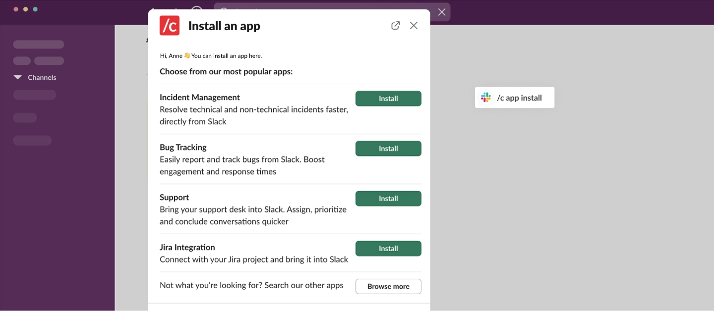 choose your app template for Slack