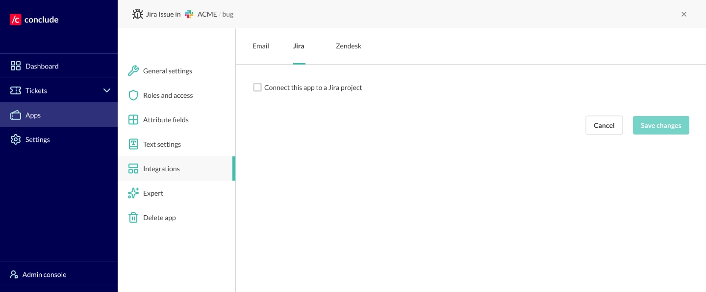 app settings jira integrations tab