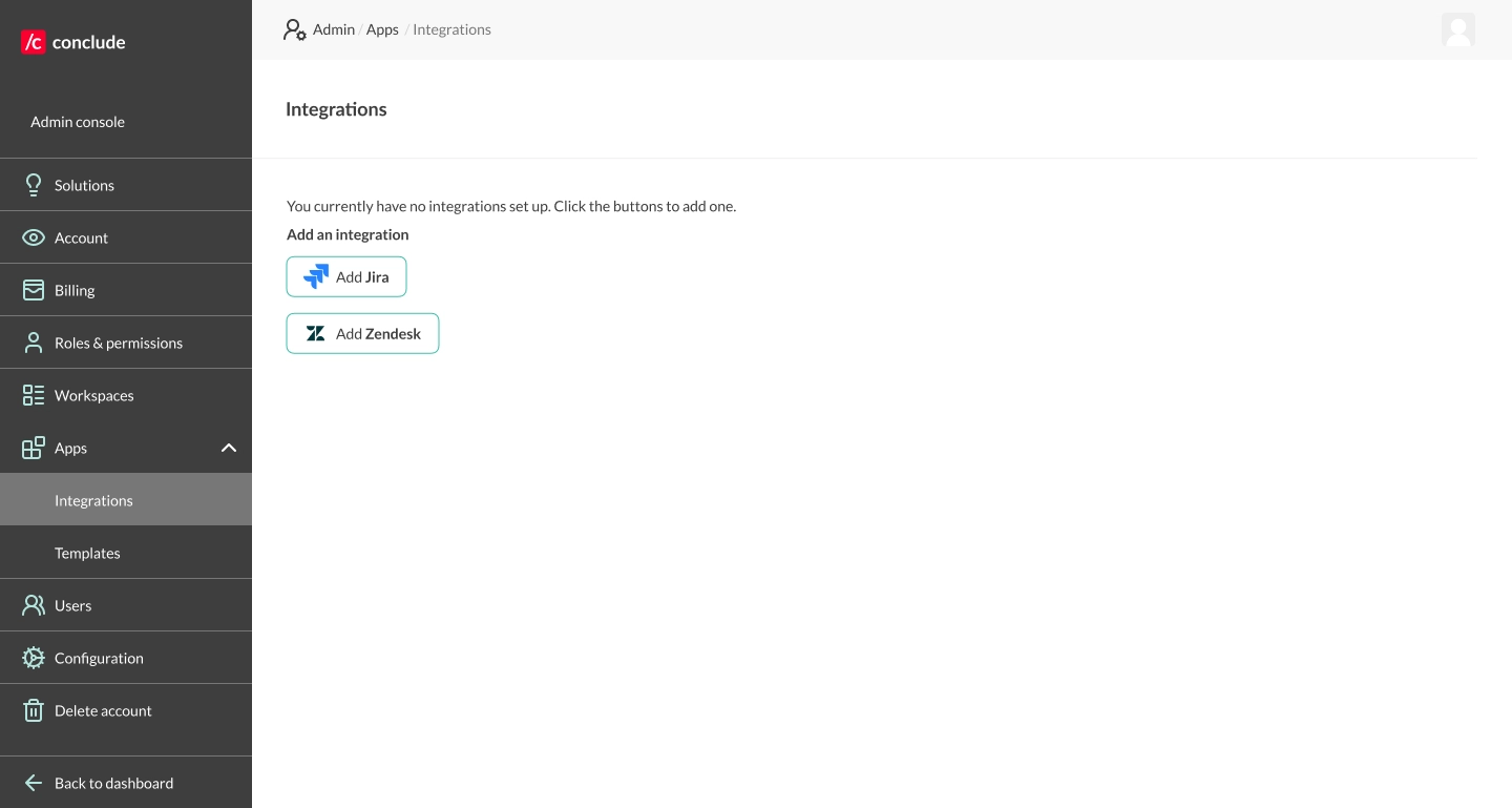 integrations page admin console