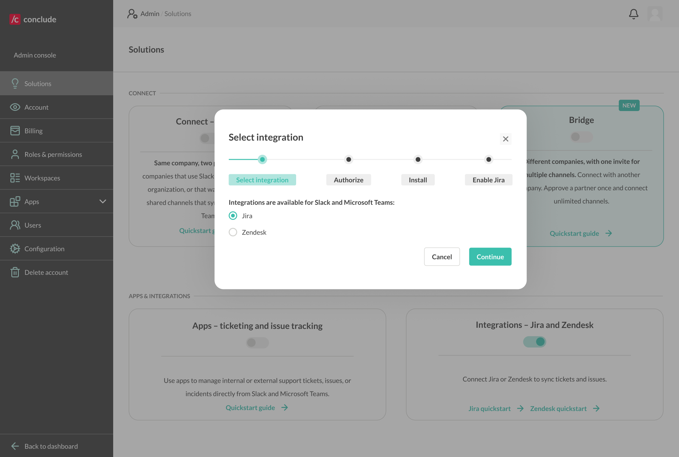 select the integration