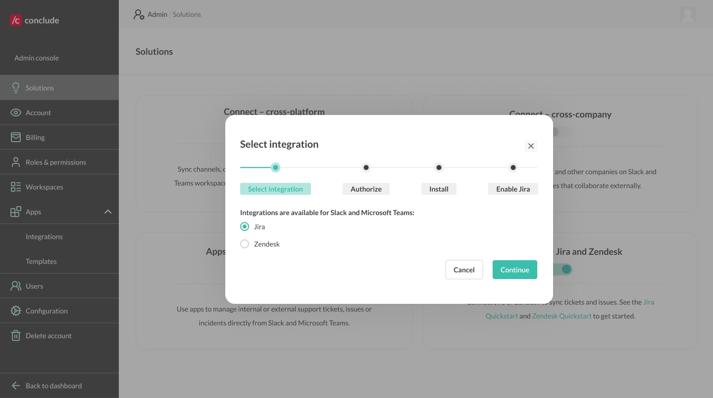 select the integration