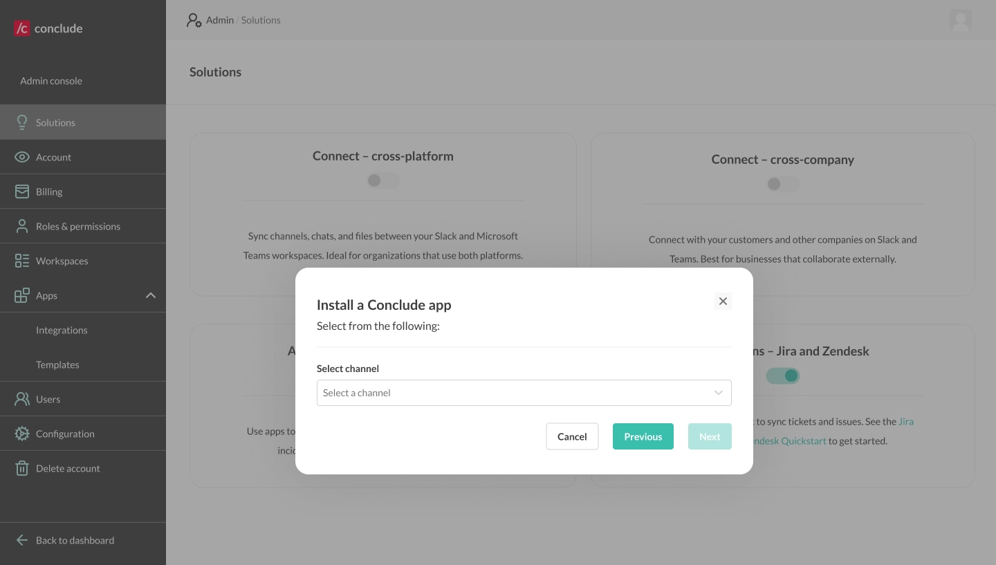 select channel for the app