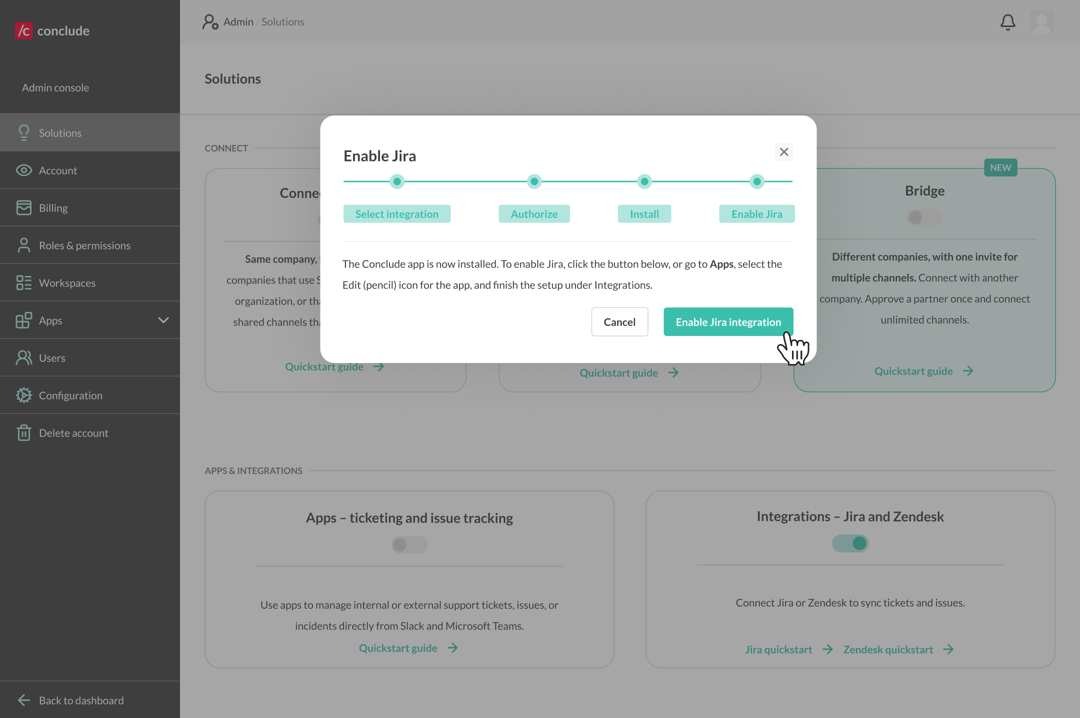 enable jira integration final steps