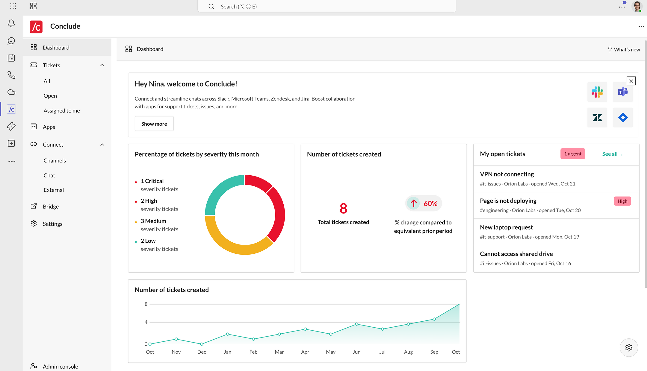 the Conclude dashboard in Microsoft Teams