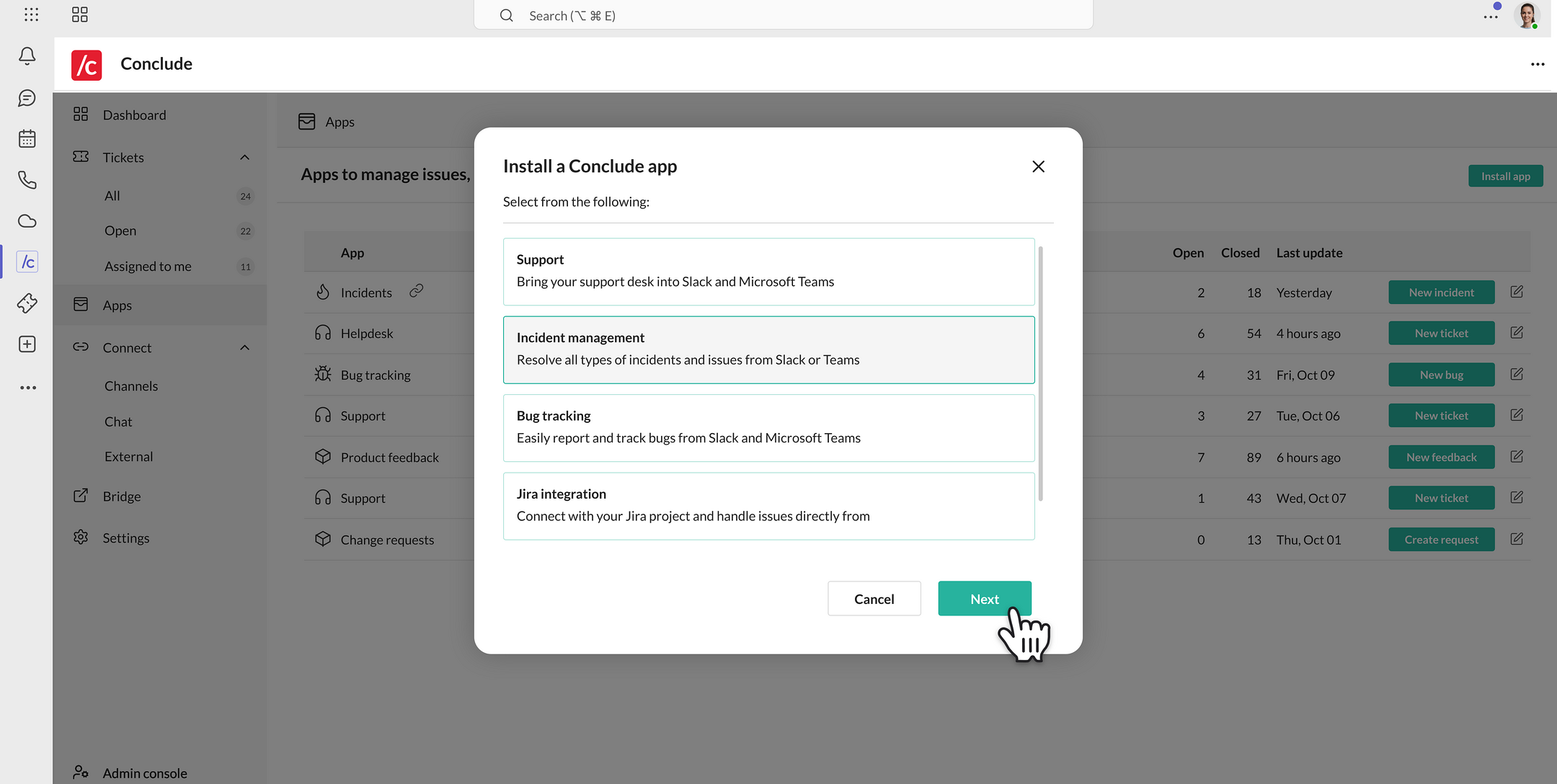 the Install app button on the Apps page