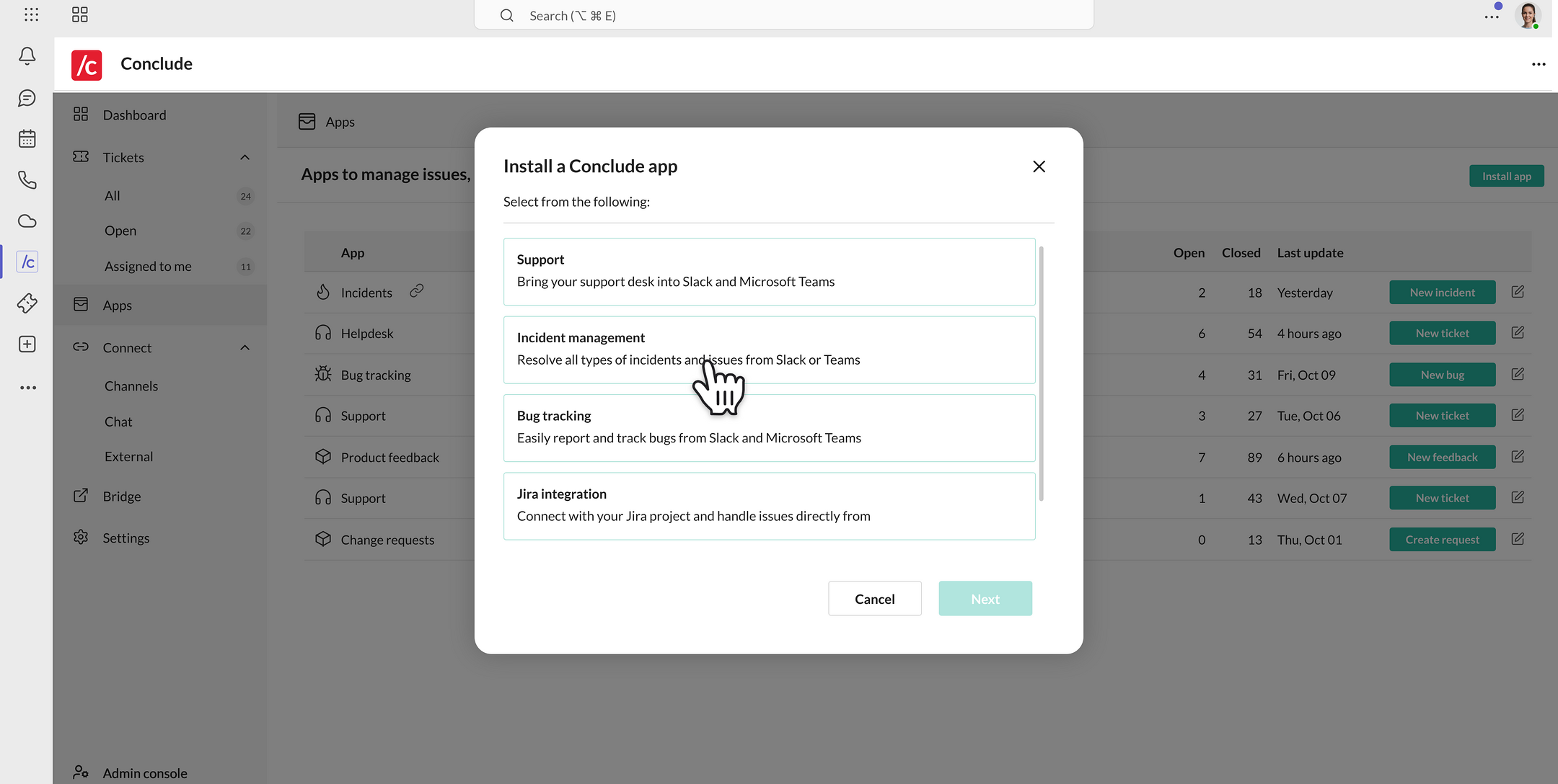 choose an app template to install