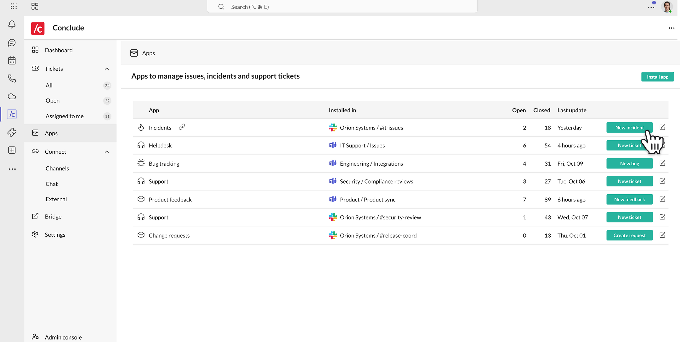 the installed apps listed in the Apps section