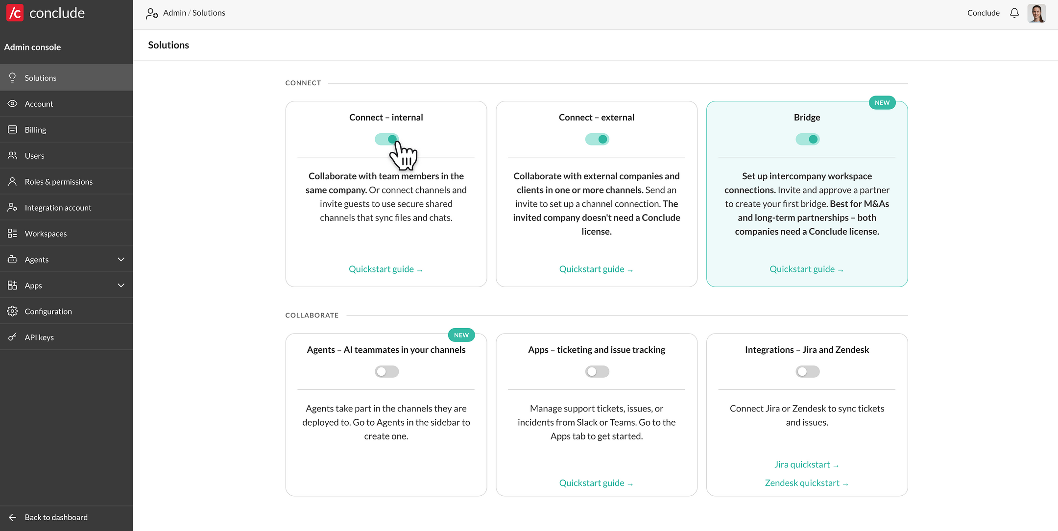 turn on Connect solutions in the Admin console
