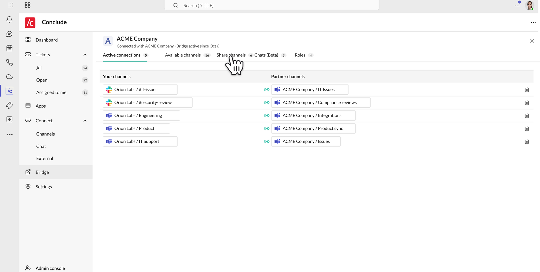 an active bridge with a partner organization