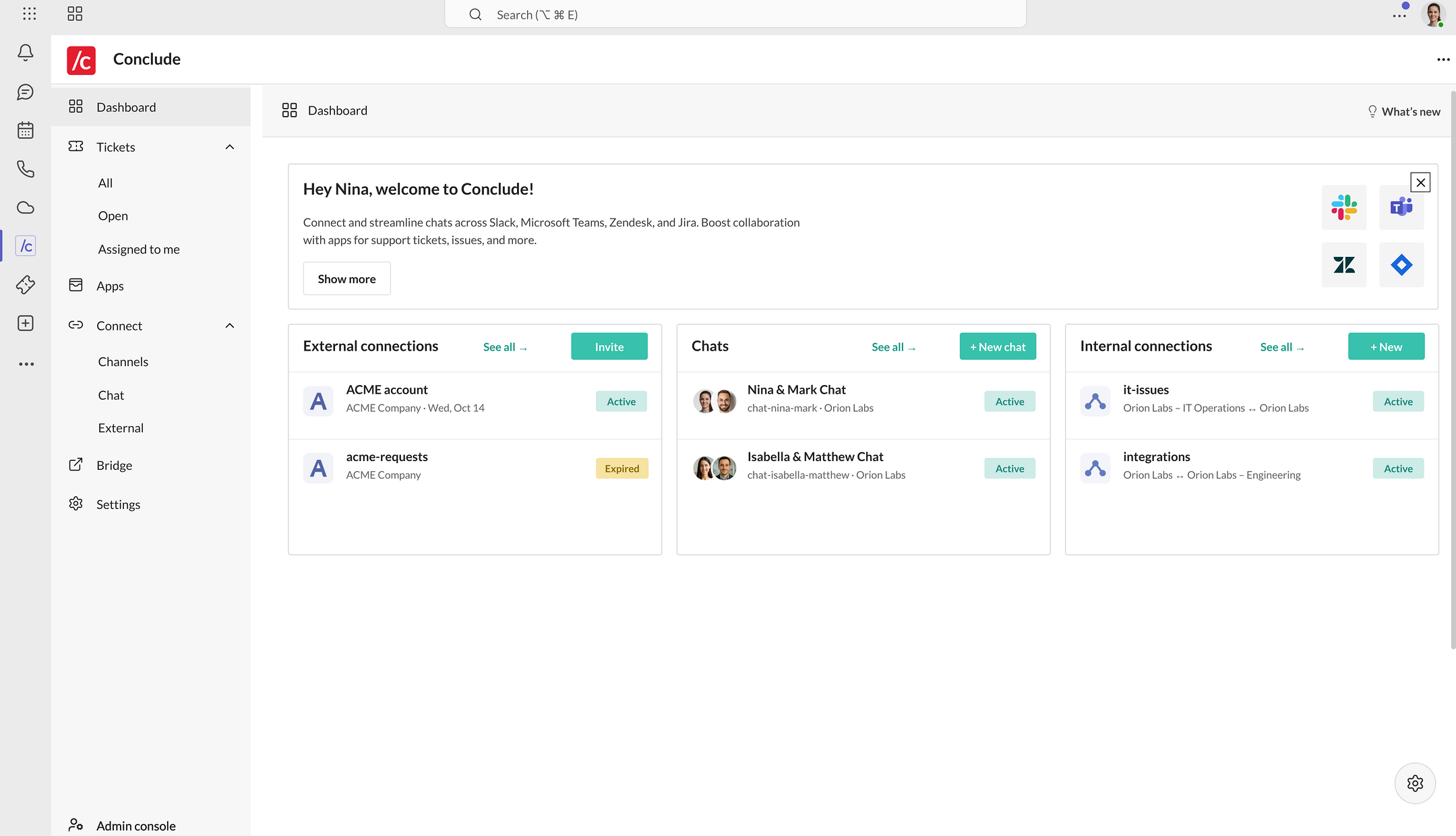 the Conclude dashboard in Microsoft Teams