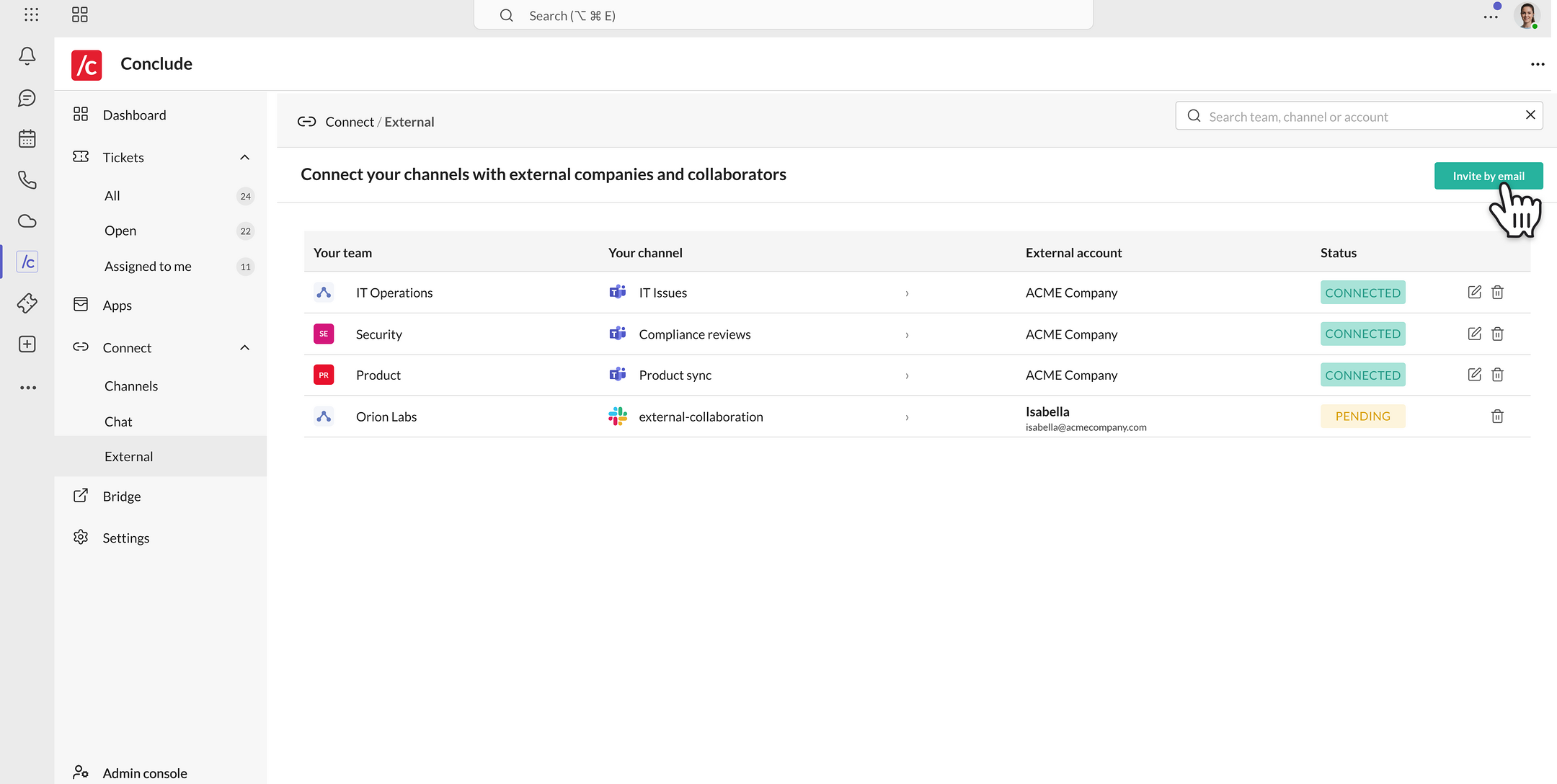 the Connect External page