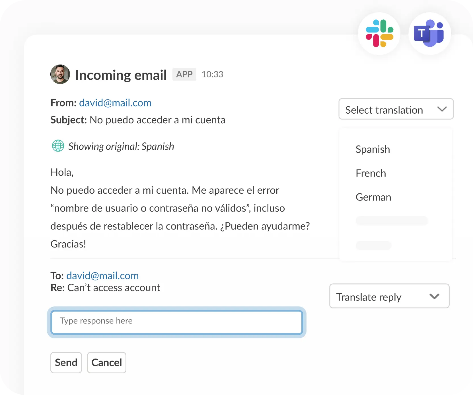 email translation in 60 languages
